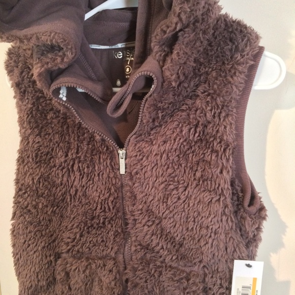 Kensie women's XS soft plush pocketed full zip hoodie sherpa vest jacket - Picture 4 of 6